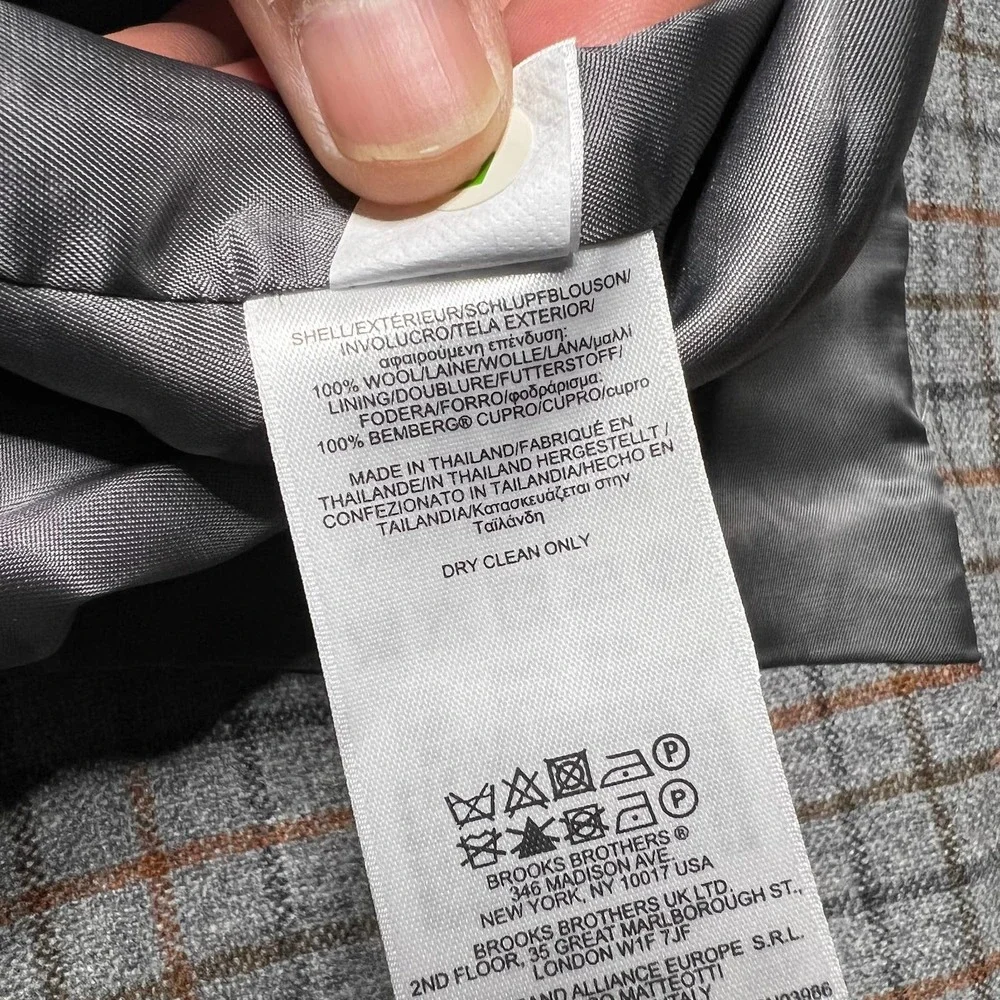 NWOT Brooks Brothers Madison Wool Windowpane Vest Lined Gray Brown Mens Size 48R - Picture 9 of 9